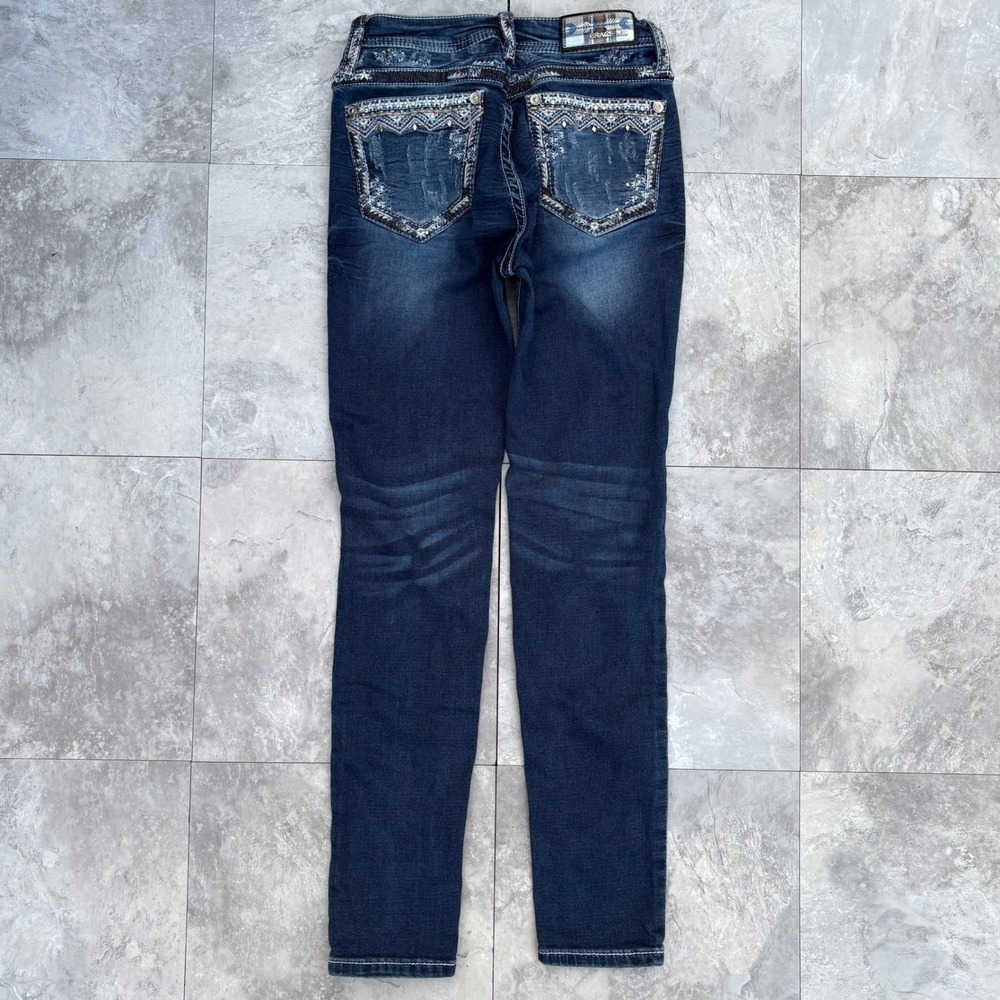 Grace in LA Womens Skinny Jeans Dark Wash Embroidered Sequin Rhinestone Size 26